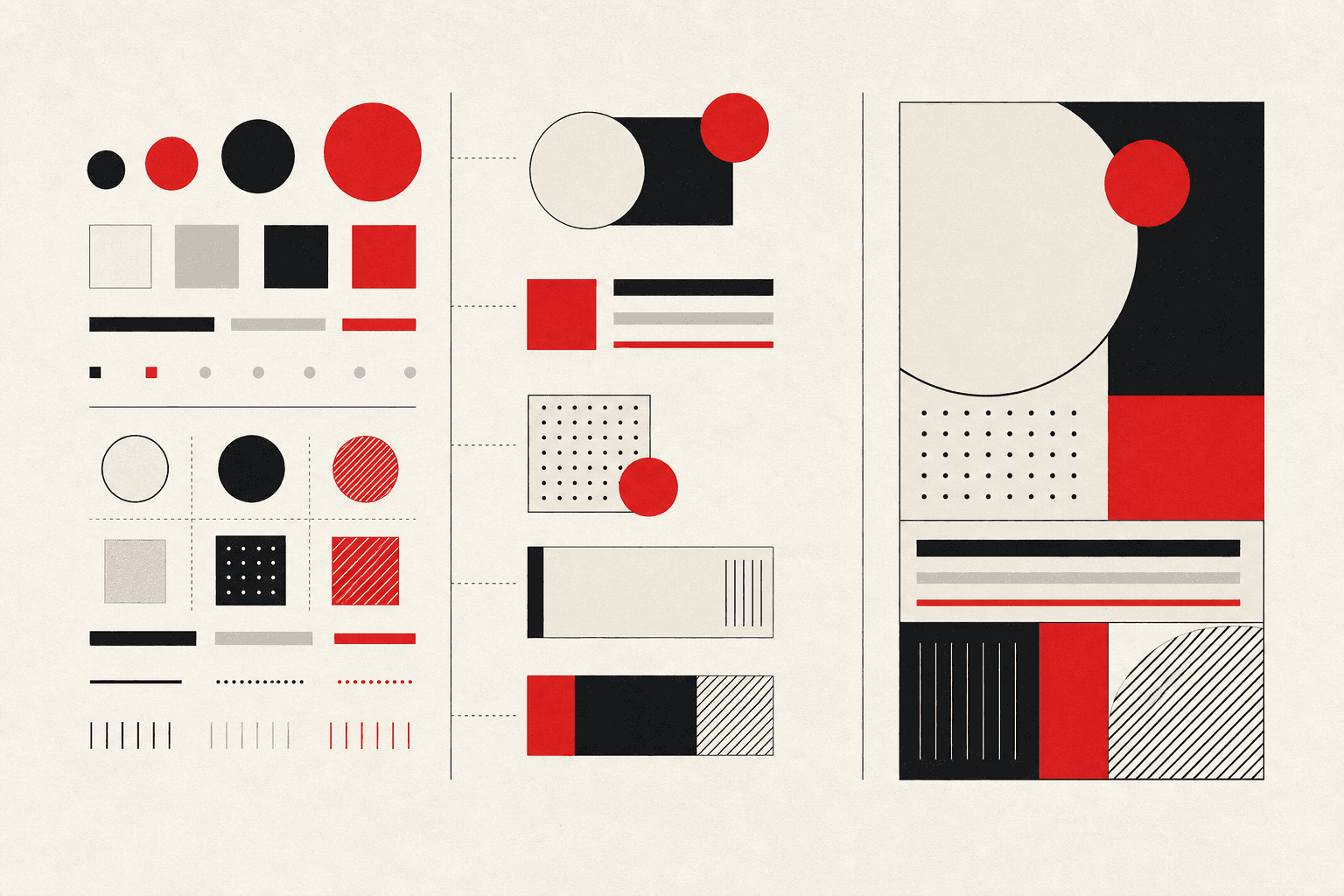 Abstract design system component grid with reusable visual primitives